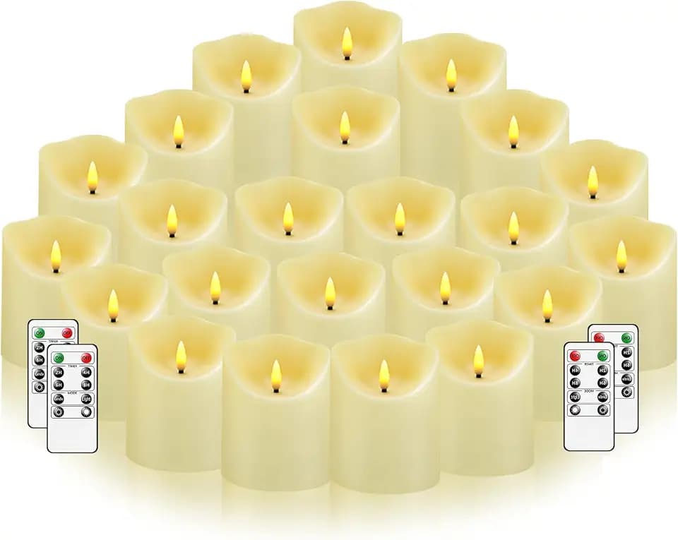 Nimiko Flameless Candles with Remote, Battery Operated Flickering Flameless Candles, LED Candles with Timer 2/4/6/8H, with Realistic LED Candles Set of 24 (D3 x H 3" 4" 5") (Ivory)