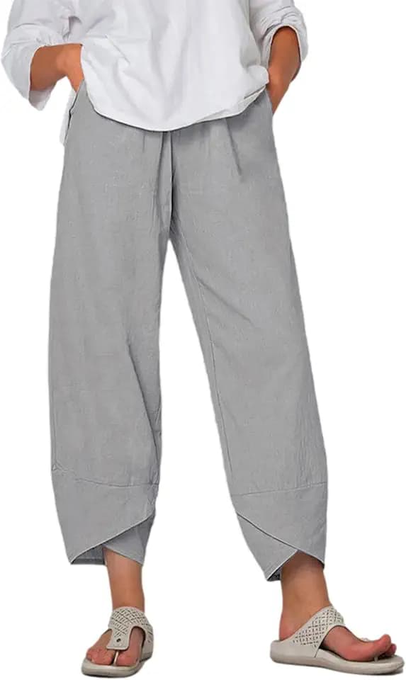 Springrain Women's Capri Pants Casual Summer Cotton Linen Cropped Tulip Pants Lounge Pants Trousers