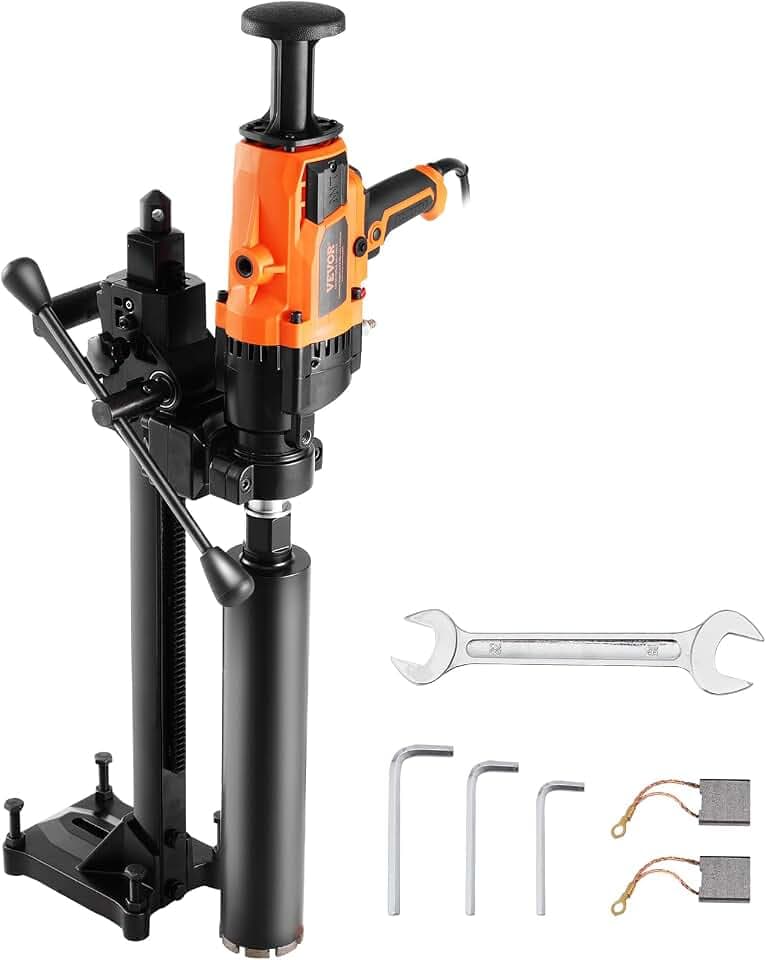 VEVOR Kernbohrmaschine Diamantkernbohrmaschine 2-18 cm Bohrdurchmesser, handgeführtes Diamant-Kernbohrgerät mit Ständer und Kernbohrer, 2600 W Beton-Kernbohrer Nass- und Trockenanwendung, für Beton
