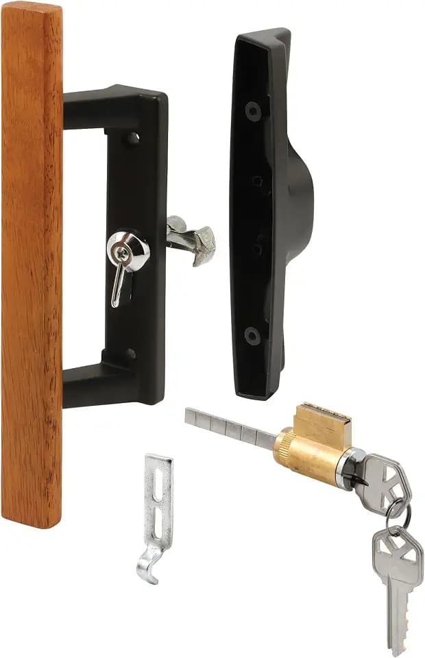 Prime-Line C 1132 Patio Door Internal Style Door Handle, Black, Keyed, 3-15/16 In. Hole Centers (Single Pack)