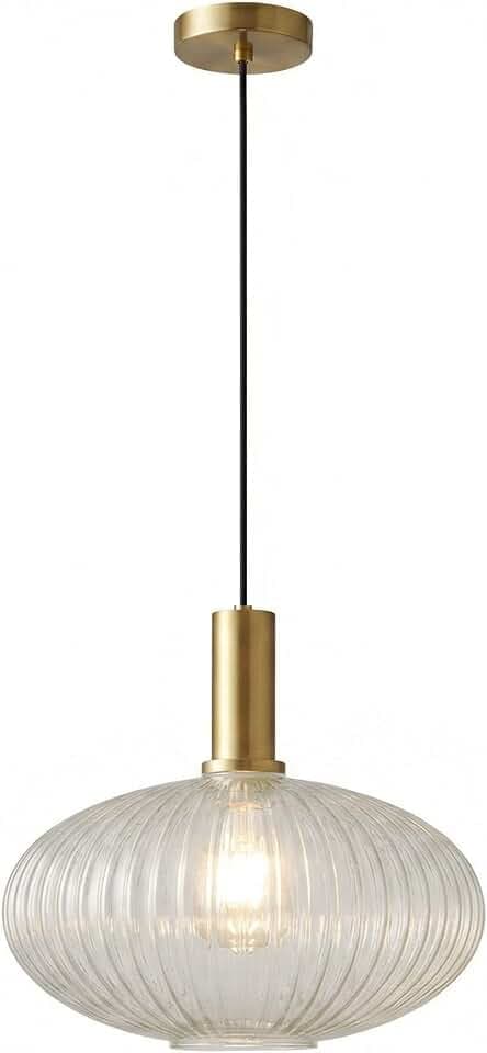 Pendelleuchte Esstisch Hängelampe, Hängeleuchte aus Gold Metall & Transparent Glas, Esszimmerlampe Hängend, E27 Pendellampe für Esszimmer Wohnzimmer Küche & Schlafzimmer, Ø 30cm