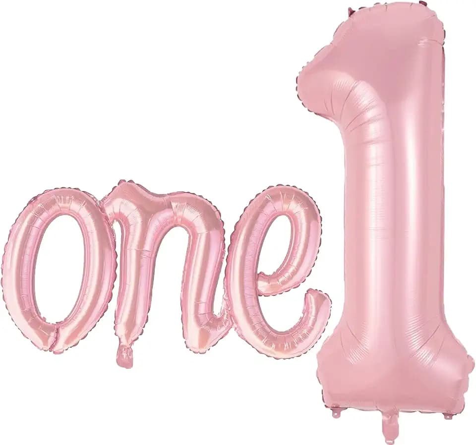 2 Pcs Large Light Pink Number 1 & Script Letter One Balloons