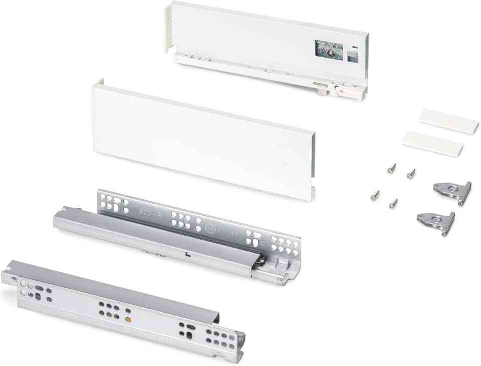 Emuca - Schubladen-Kit für Küche und Bad, Höhe 178mm, Tiefe 350mm, 30 Kg, sanftes Schließen, Panels nicht enthalten, Stahl, Weiß