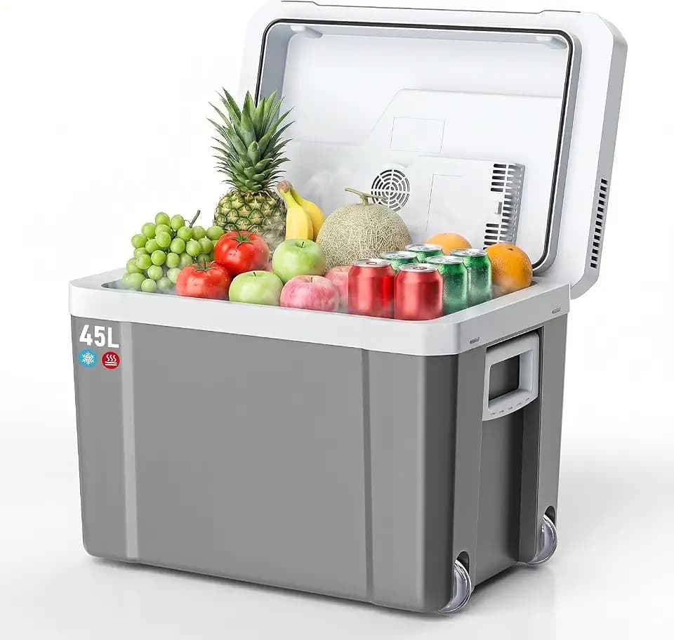 TOOHUB 45L Elektrische Kühlbox, Thermoelektrische Auto Kühlbox mit Rollen 12V/230V Kühl & Warm Funktion mit Energiespar-/MAX/ECO-Modus, für Camping, Picknick, Leise