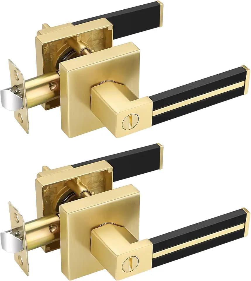 EHOMEWARE 2 Pack Gold Door Handles, Interior Door Levers with Black Leather