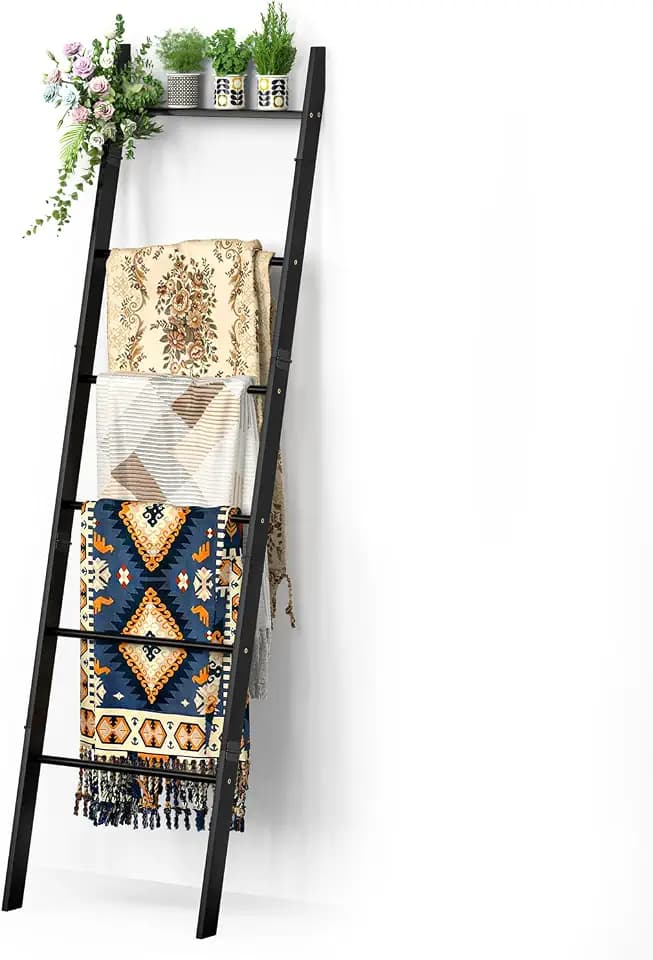 BAMBANG Handtuchleiter Kleiderleiter Holz,180 cm Handtuchhalter Leiter Dekoleiter Kleiderständer Schlafzimmer,Holzleiter Deko Handtuch Leiter,Kleiderablage Stehend Bad,Blanket Ladder Rack,Schwarz