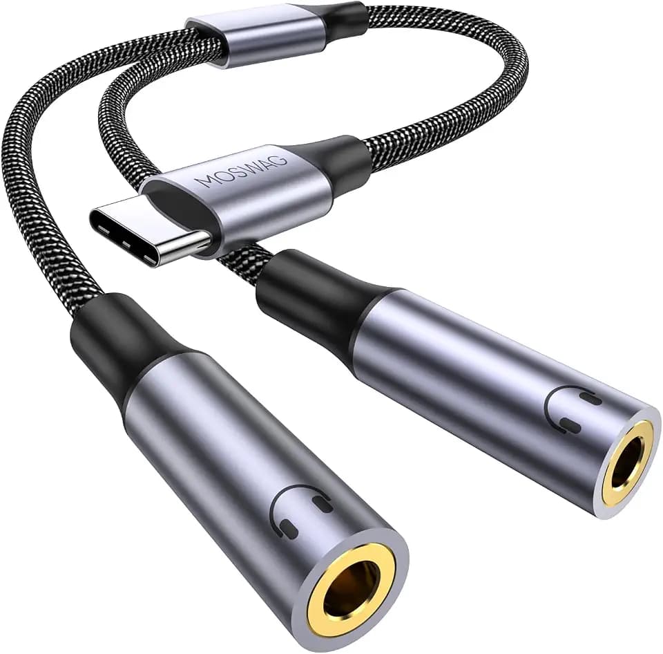 MOSWAG USB C to Dual 3.5mm Female Headphone Splitter, Audio Sharing Y Cable