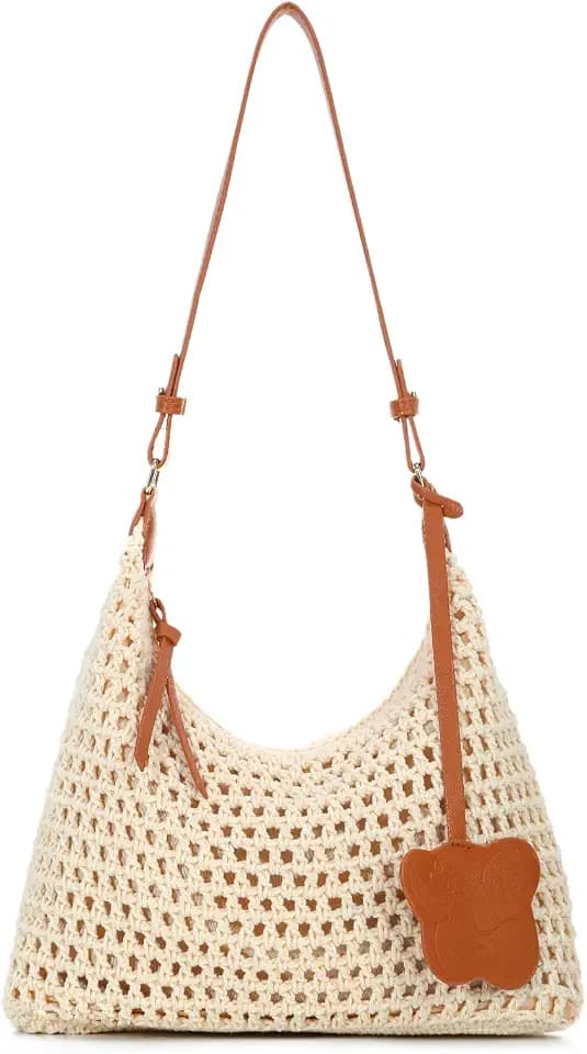 Women Handmade Crochet Hobo Purse Bag, Summer Beach Tote Bag, Knitted Vacation Travel Boho Bohemian Handbag 2026