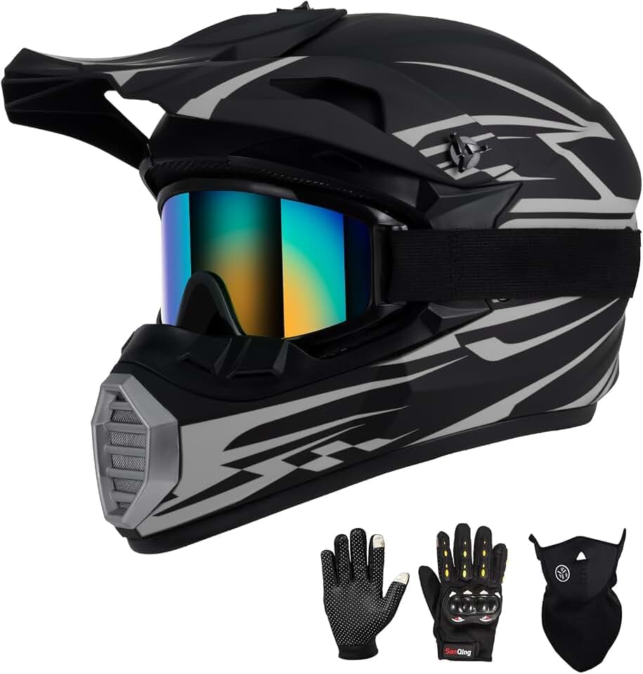 Youth Kids Dirt Bike Helmet DOT Approved, Full Face Motocross Helmet Set