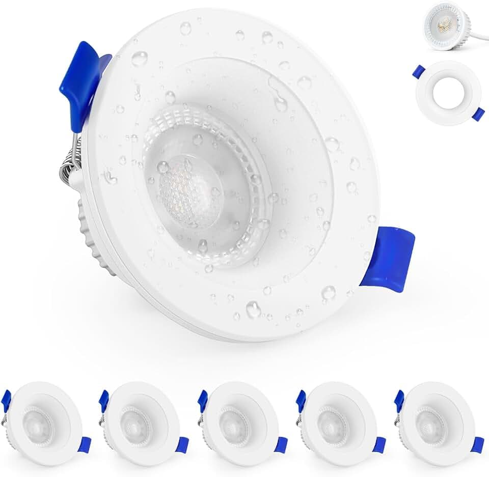KYOTECH LED Einbaustrahler 230V IP65 3000K Warmweiß Deckenspots 68-75mm | Einbauleuchten 5W 500LM LED Spots Ultra Flach mit Austauschbare Lichtquelle für Badezimmer Küche 6er Weiß
