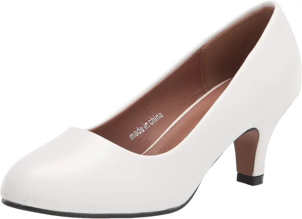 Women's Classic Round Toe Pumps, Mid Kitten Heel, Office Dress Shoes