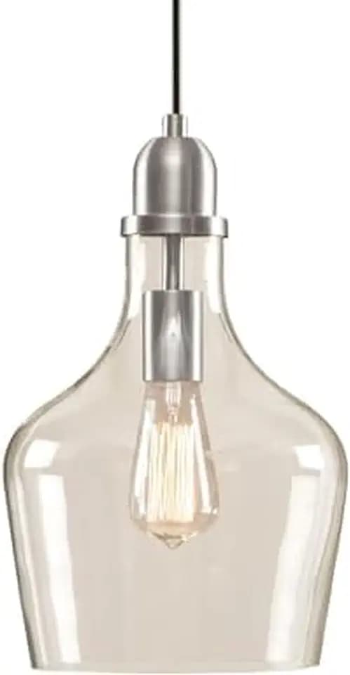 INK+IVY Auburn Pendant Kitchen Lighting for Dining Room, Industrial Lights, Hand-blown Glass Bell Shaped Pendant Light for Kitchen Island, Foyer, Bedroom, 9" Dia x 95.5" H, Silver/Clear