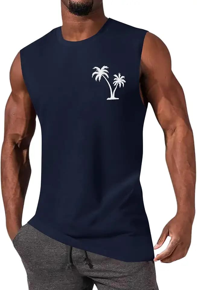Mens Summer Beach Tank Top Tropical Hawaiian Palm Tree Print Sleeveless Shirts Muscle Tee Vacation Shirts
