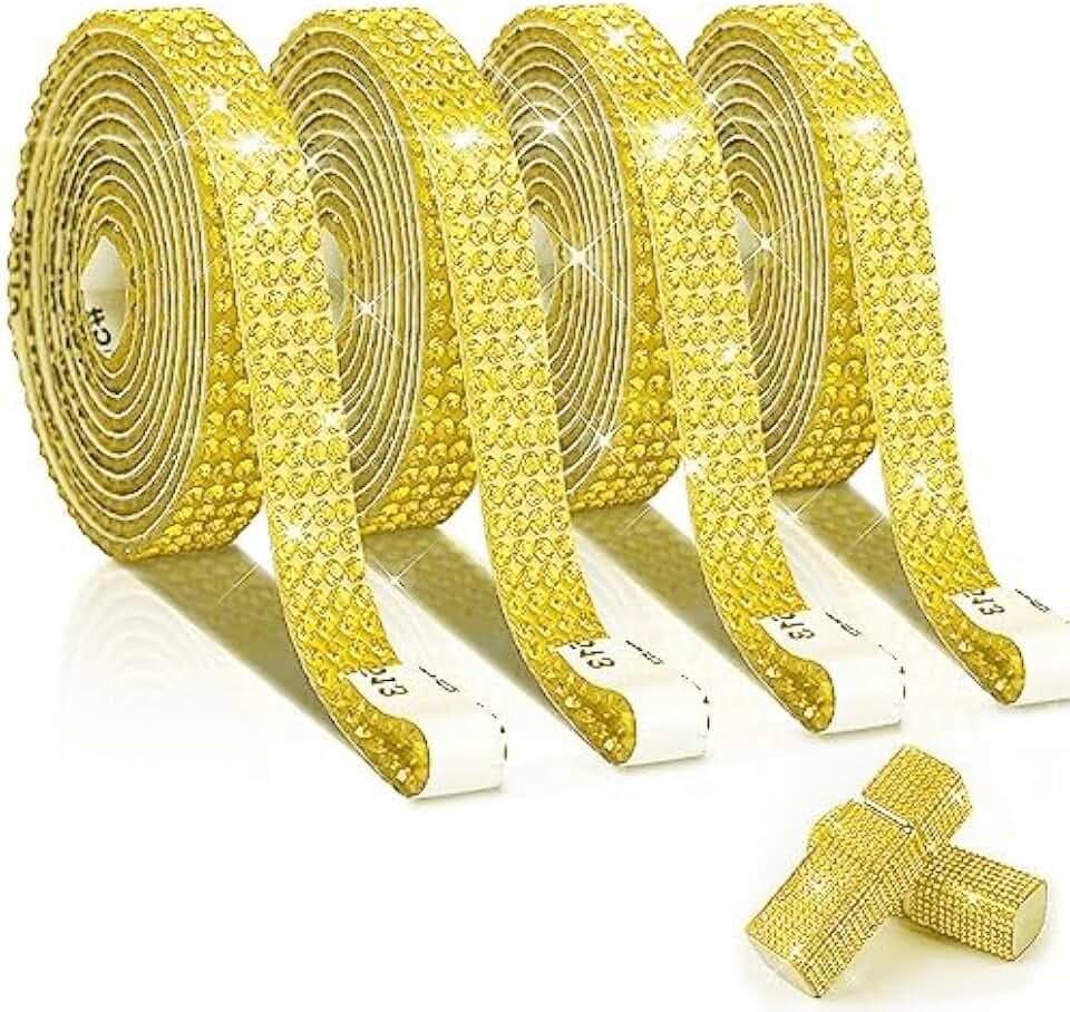 4 Rollen Kristall Strasssteine Strassband Bling Harz Diamant Band Selbstklebendes Selbstklebend aufkleber Strass für Handwerk, DIY Party Hochzeit Dekoration (Lemon Yellow)