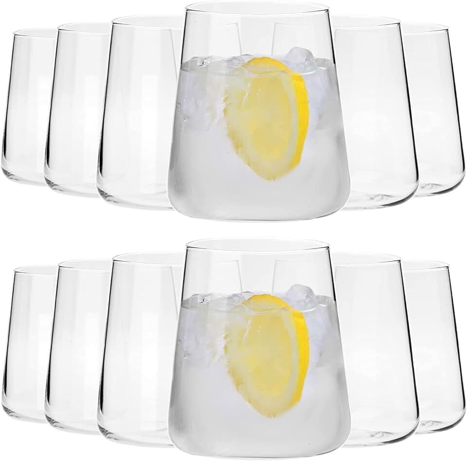 Trinkgläser Set 380 ML - 12 Stück Wassergläser Weißweingläser, Kristallglas für Gin Saft und Wasser - Gläser Perfekt Zuhause oder Restaurant - Spülmaschinenfest