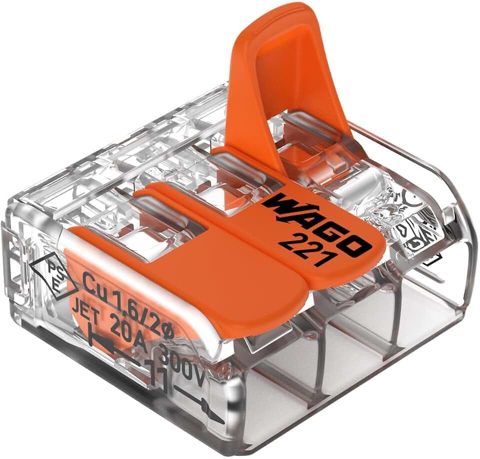 WAGO Verbindungsklemmen 221-413 | 3-polig, bis 4 mm², COMPACT Kabelverbinder mit Hebel für alle Leiterarten weltweit, bestätigte Anwendungssicherheit, 12 Stück, Quick Connect, Copper, Plastic, Orange
