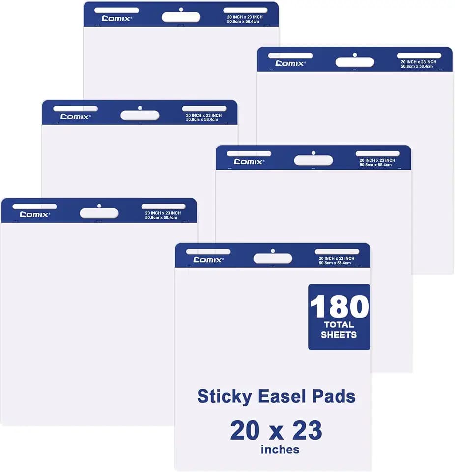 Comix Sticky Easel Pad, 20 x 23 Inches Flip Chart, 30 Sheets/Pad, 6 Pads