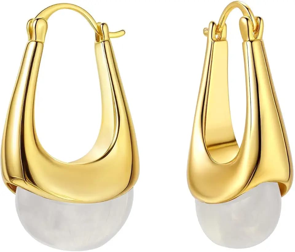 Vintage Chunky Gold Hoops Earrings for Women, Gold Dangle Drop Earrings