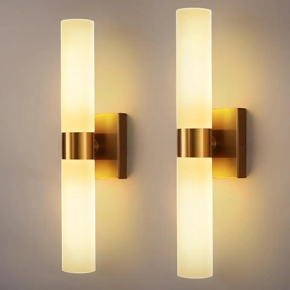 Wall Sconce Set of 2, Bathroom Wall Sconces with Frosted Glass Shade