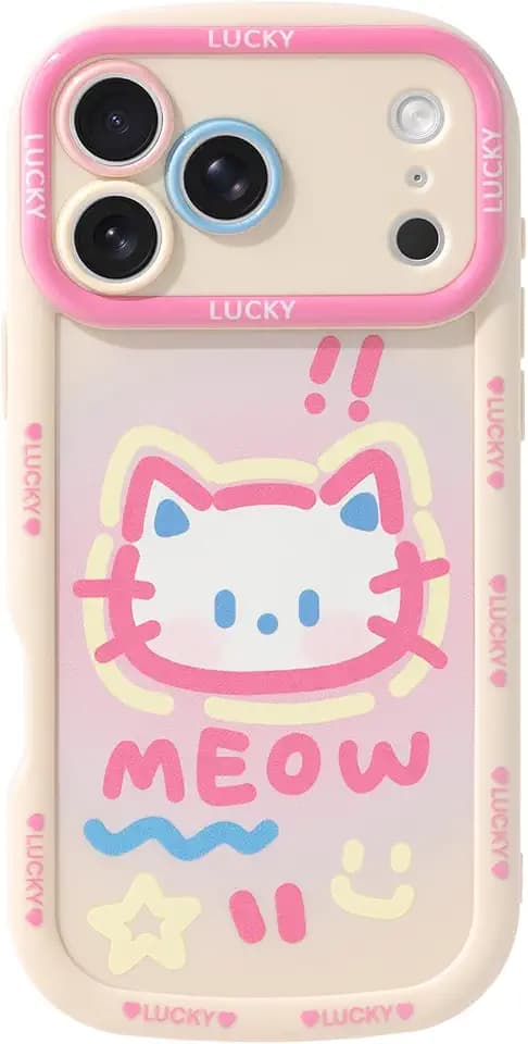 Cute Phone Case Compatible with iPhone 17 Pro Max, Big Head Kitty Cat Case, Animals Cartoon Soft Touch TPU Shockproof Bumper Cases Cover for Girls Women