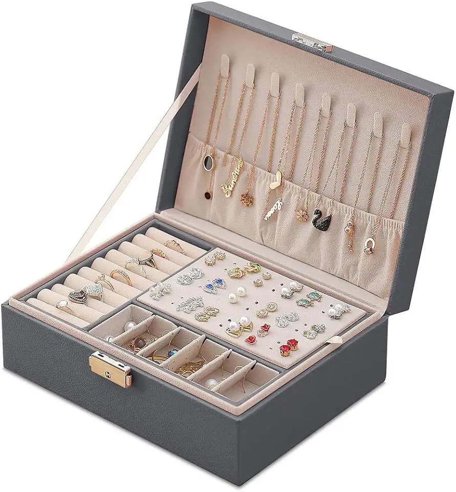 Schmuckkästchen, Damen Doppelschicht PU-Leder Aufbewahrungskoffer für Ringe Ohrringe Armbänder Halsketten Schmuck Veranstalter Geschenkbox für Mädchen Frauen(Geschenk zum Muttertag)