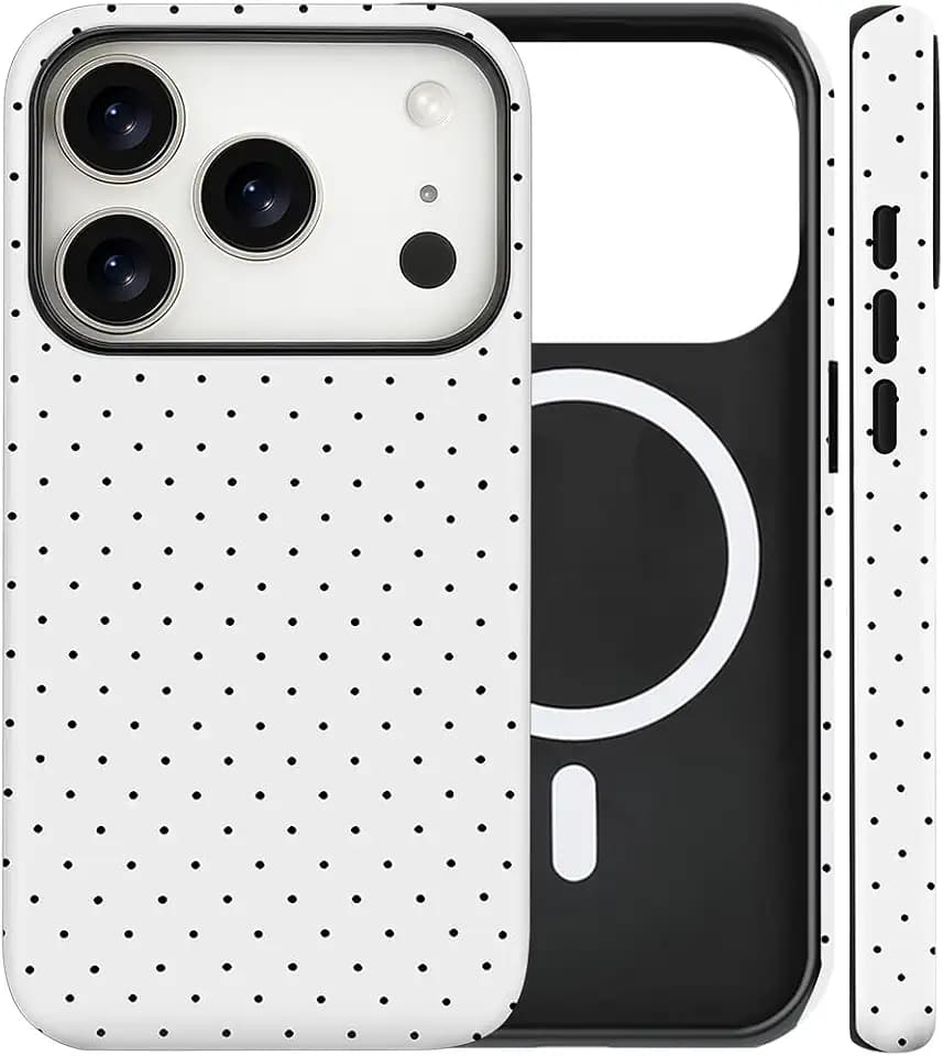 Magnetic for iPhone 18 Pro/17 Pro Case Cute Polka Dot Phone Case, White