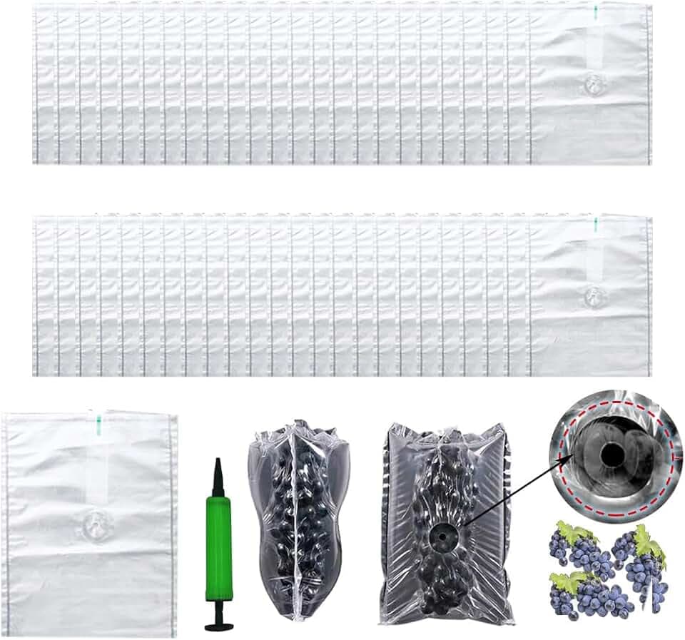MIUPOO Aufblasbarer Beutel für Früchte,Frucht Schutzbeutel,Aufbewahrungssäcke für Obst und Gemüse,Aufblasbare Verpackung zum Schutz zerbrechlichen Früchten,30×40cm×50 Stück