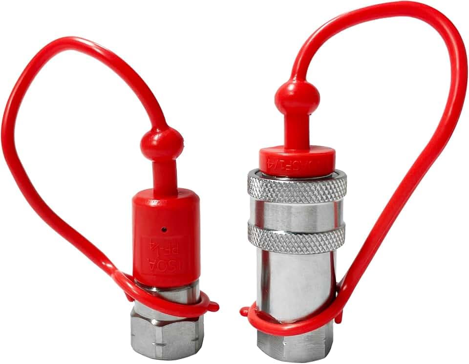 1/4 Inch NPT ISO 7241-A Hydraulic Quick Disconnect Coupler Set, Pioneer Style, Galvanized Steel with Dust Caps, Agricultural Tractor Equipment Compatible, Farm Implement Connector,1 Set