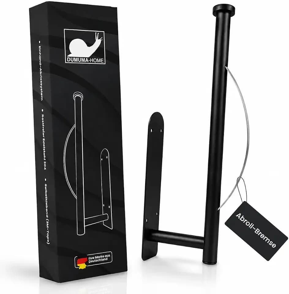 Premium Küchenrollenhalter ohne Bohren Selbstklebend Wand - Einhändig Abreißen XXL Basis - Zewa Rollenhalter mit Abroll-Bremse Dämpfung - Küchenpapierhalter Edelstahl Schwarz Küche Bad Wohnmobil