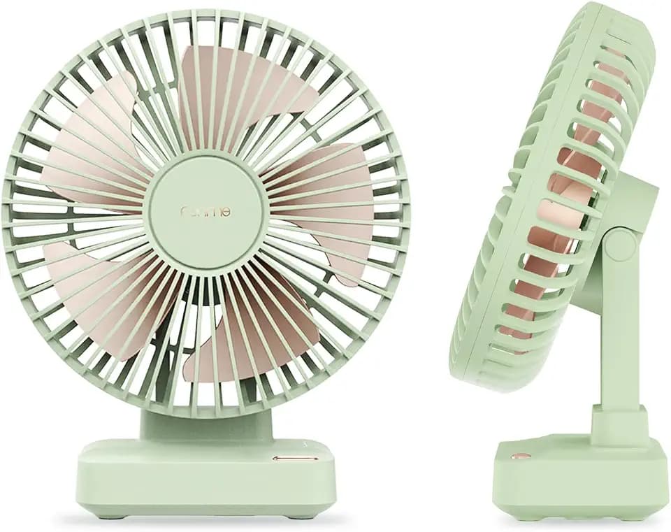 Funme Tischventilator 10000mAh Akku 29H, 90° Neigbar 3-Stufen Desktop Ventilator Leiser, Ventilator für Zuhause, Büro, Schlafzimmer, Reisen, Camping, Grün