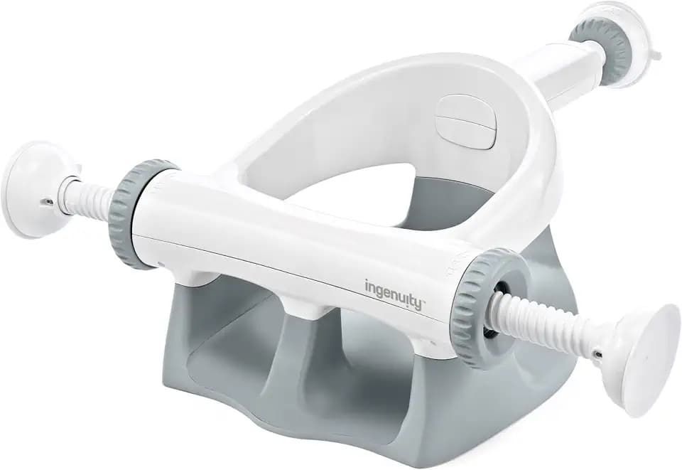 Ingenuity My Bath Seat for Sit-Up Baby Bathing, Sure & Secure Suction Cups, ASTM Safety Tested & Approved, Backrest for Assisted Sitting, Easy Setup & Storage, Gray