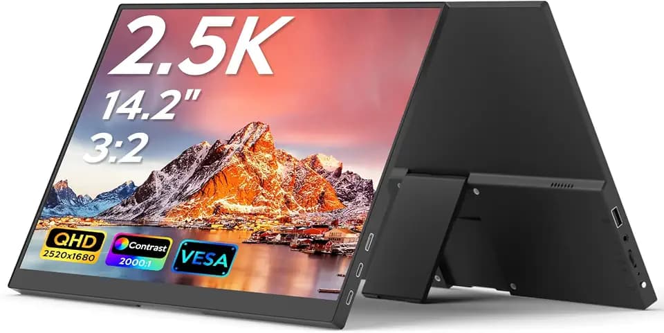 MAGEX 2.5K Portable Monitor 14.2 Inch 2520x1680 USB-C HDMI Lightweight Travel Monitor with Kickstand VESA Speakers 3:2 Portable Screen for Laptop PC Mac Phone PS Xbox Switch