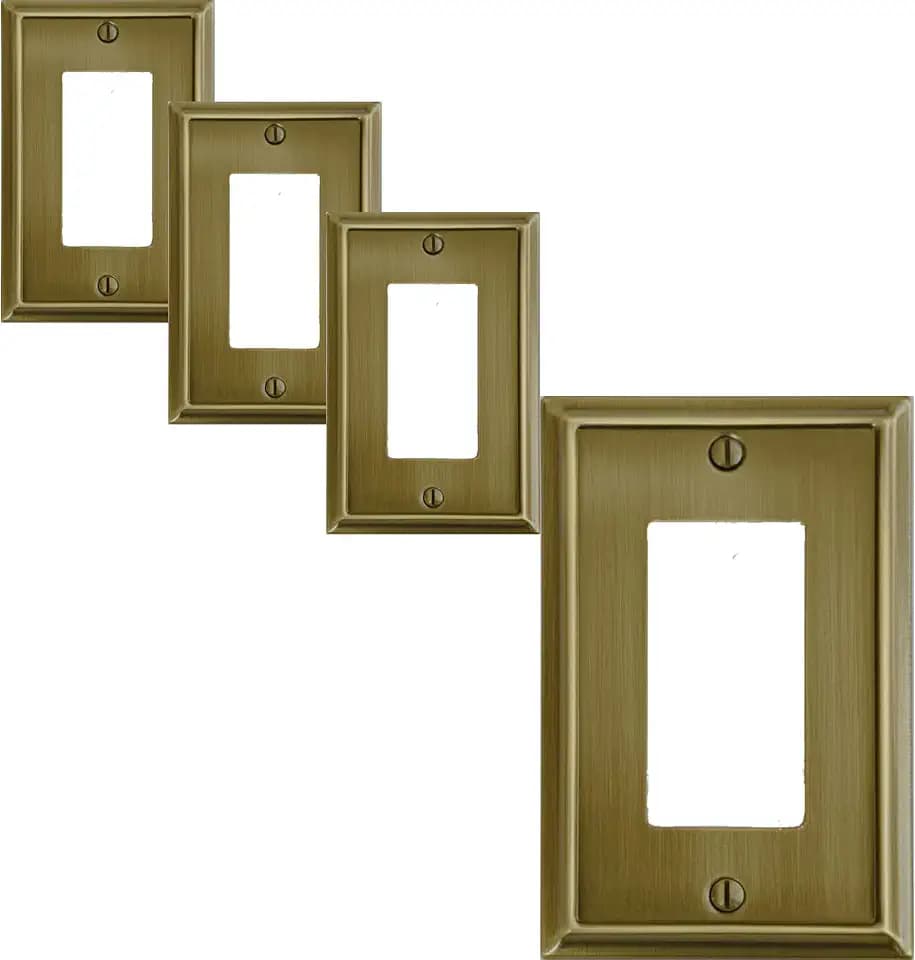 OKAWYC Single Decorator Light Switch Cover Aria Metal Wall Plate, 4-Pack Antique Brass 1 Gang Single Rocker, for Receptacle Dimmer Switch GFCI Outlet Decorative Wallplate, Durable