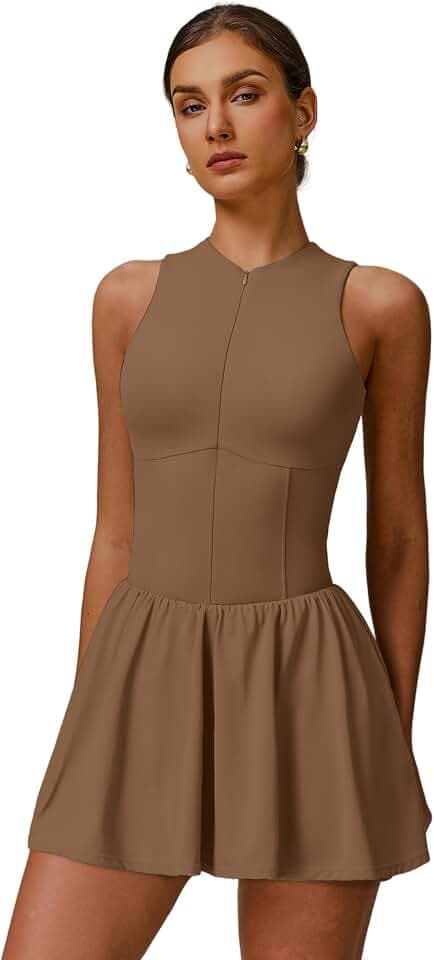 IDOPIP Tenniskleid Damen mit Hose drunter für Sport: Ärmellos kurz Sommerkleid Shorts mit Tasche und integriertem BH - Sommer Sportkleid für Tennis, Golf und Yoga