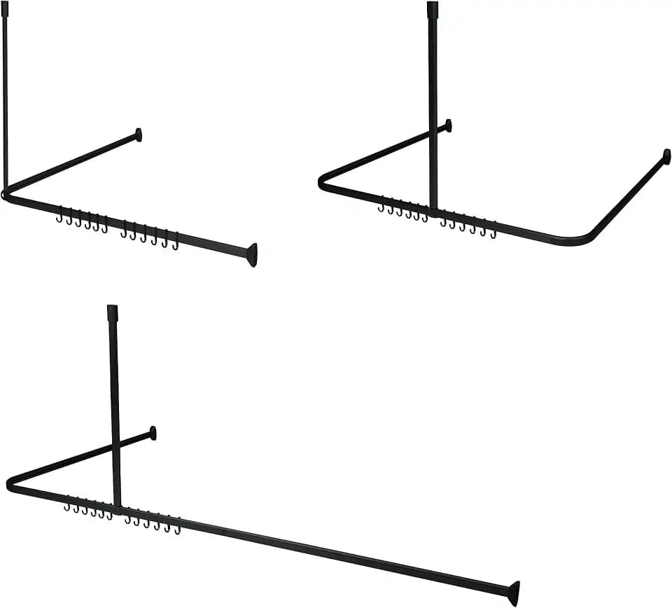 Sealskin Easy Roll Duschvorhangstange, Komplett-Set inkl. Duschstange, Deckenbefestigung und Ringe, Duschvorhanghalterung zur Montage auf Maß, L-Form, U-Form und Ecke möglich, Aluminium, Schwarz