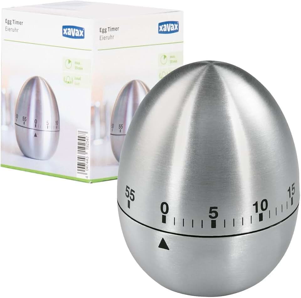 Xavax Analoger Kurzzeitwecker (Eieruhr mit Timer-Funktion, Küchenwecker aus Edelstahl, Küchentimer) silber