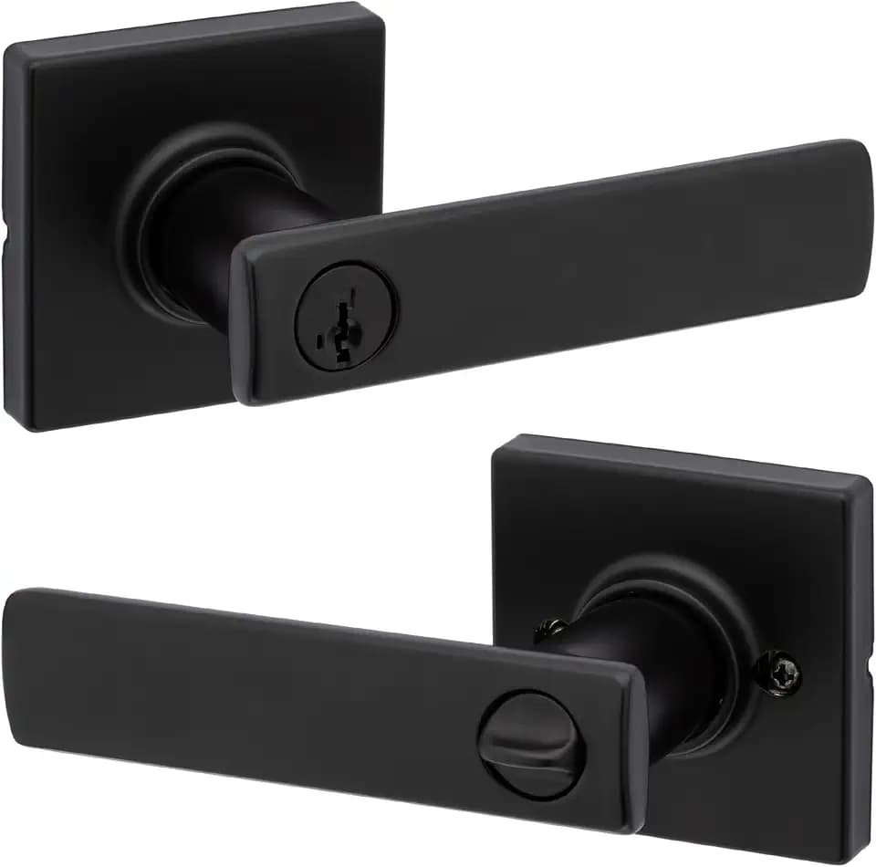 Kwikset Breton Front Door Handle with Lock and Key, SmartKey, Matte Black