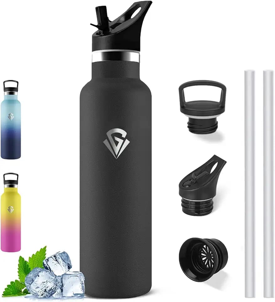Trinkflasche Edelstahl 1l, BPA-Frei, mit Strohhalm, für Wandern, Yoga
