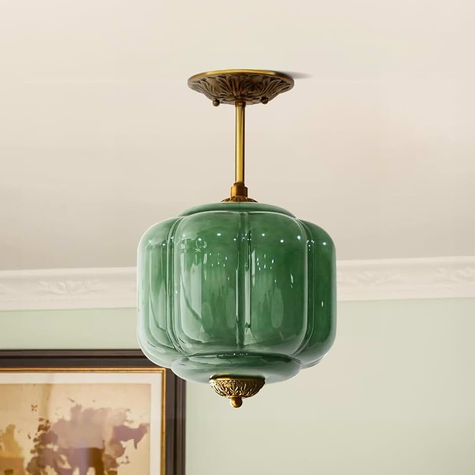 Milk Glass Ceiling Light Fixture, Green, 9 inch