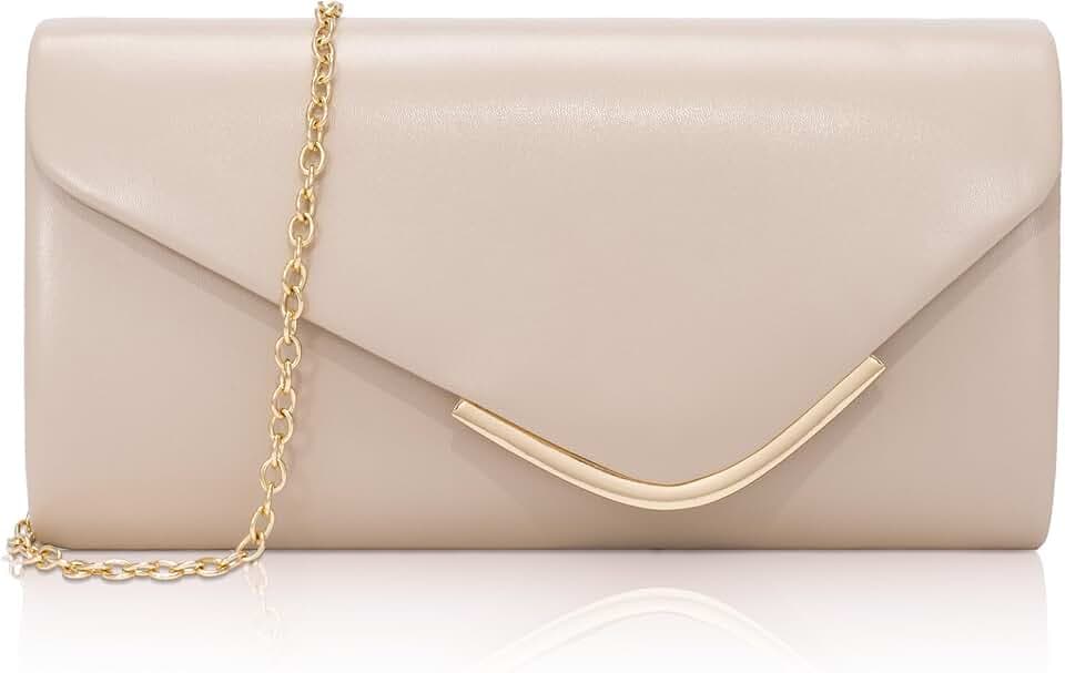 Damen-Handtasche aus nacktem Leder, klein mit abnehmbarer Metallkette, elegante geschwungene Abendtasche mit Innentasche, modische Umhängetasche, Beige für Hochzeiten