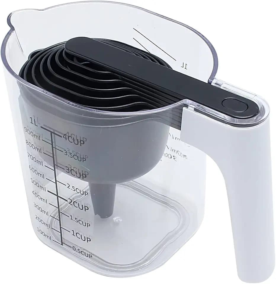 COOK WITH COLOR Measuring Cup Set - 9 PC. Nesting Stackable Liquid Measure Cup, Dry Measuring Cups and Spoons with Funnel and Scraper (Black)