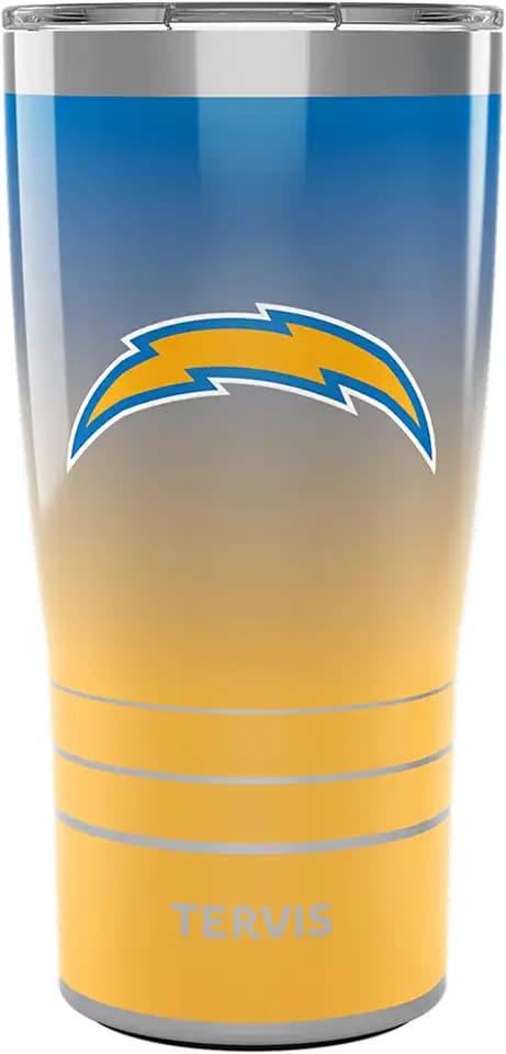 Tervis Traveler NFL Los Angeles Chargers - Ombre Triple Insulated Tumbler Travel Cup Keeps Drinks Cold & Hot, 20oz, Stainless Steel