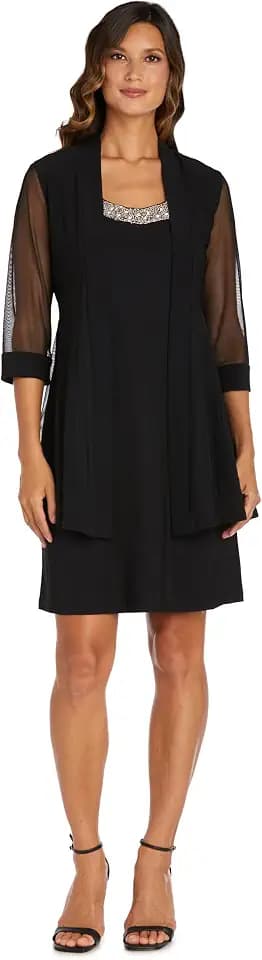 R&M Richards Women's Petite Glitter Trim Jacket Dress