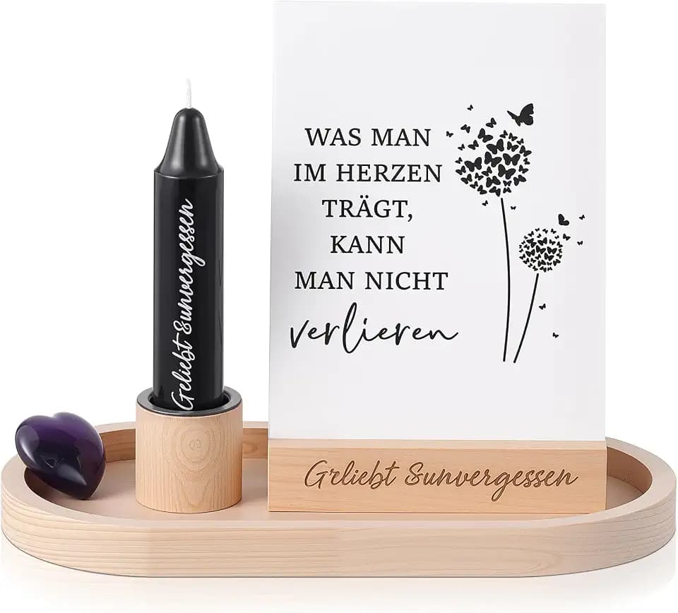 Hestya Trauergeschenk für Hinterbliebene Schwarz Trauerkerze mit Spruch