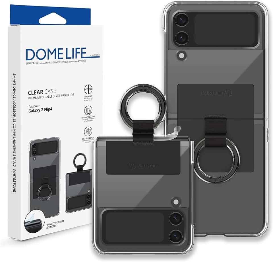 [Whitestone] Ring Case für Samsung Galaxy Z Flip 4 5G (2022) Premium Hard Ring Typ Case mit Scharnier Cover Folie, Slim & Ultimate Fit Schutzhülle Z Flip 4 - Schwarz