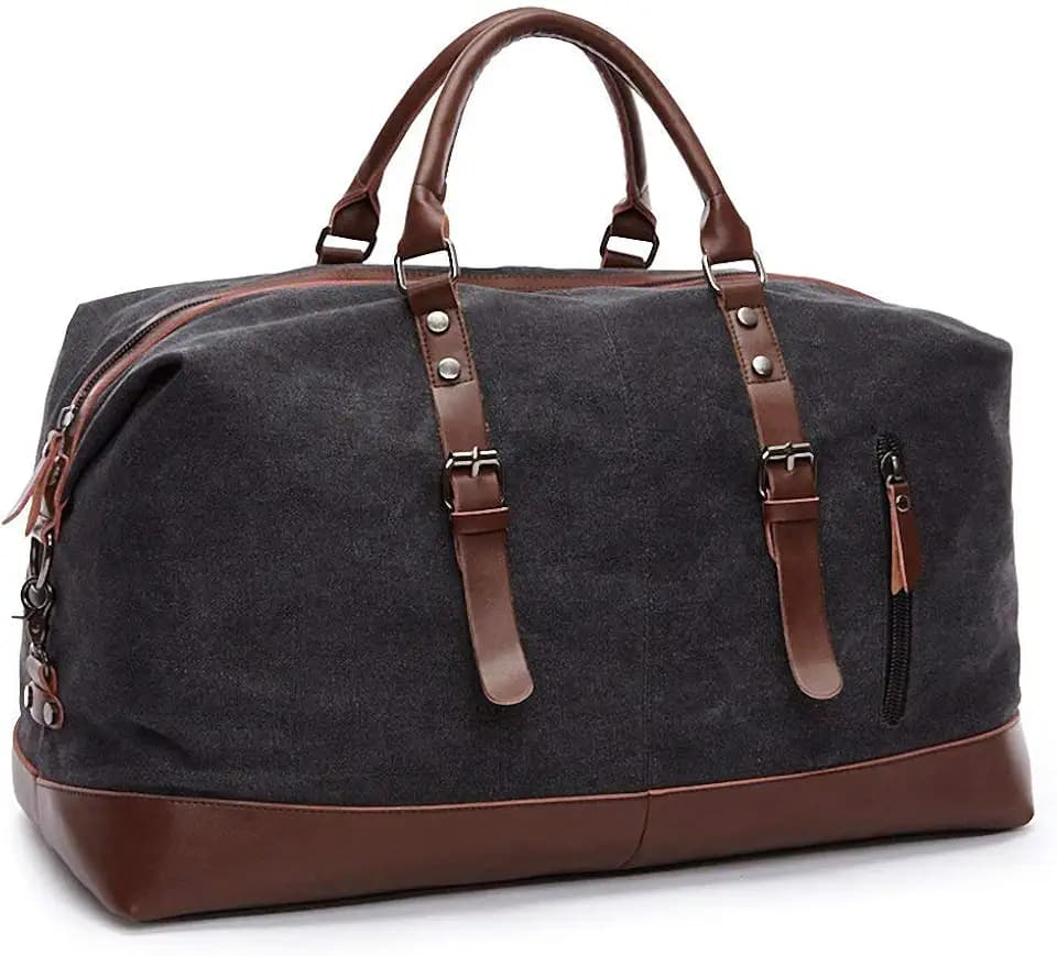 TILEMALL Oversized Canvas Reisetasche Umhängetasche Umhängetasche für die Nacht Weekend Tasche Unisex PU Leder Griff