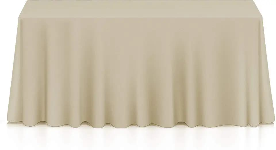 Lann's Linens 90 x 132 Inch Rectangular Tablecloth, Washable Polyester Fabric Table Cloth for Dining Tables, Parties, Restaurants, Weddings - Beige