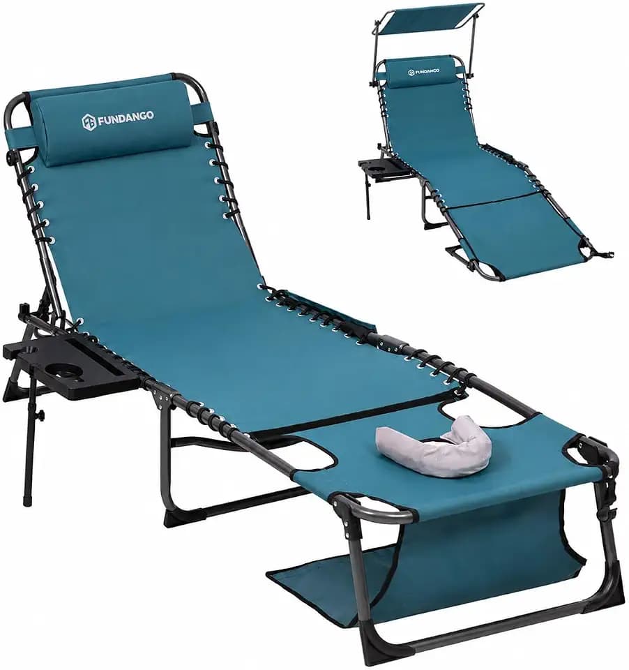 FUNDANGO 400lbs Heavy Duty Tanning Chair with Face Hole & Canopy, Cyan
