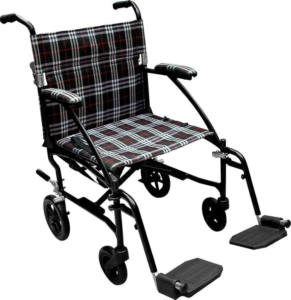 Drive Medical Fly-Lite Lightweight Folding Transport Wheelchair, Black