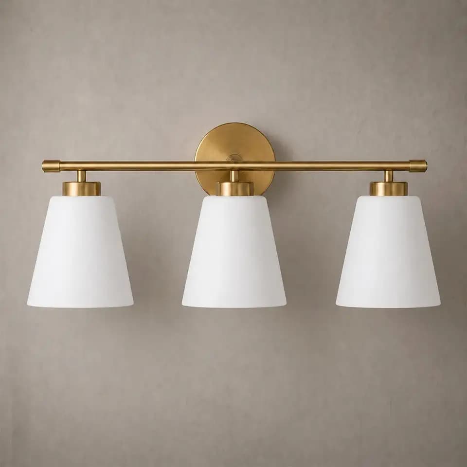 Hamilyeah Gold Bathroom Vanity Light Fixtures Over Mirror, 3 Light Vanity Lights with Frosted Glass, Industrial Vanity Lighting Fixtures for Bath, Restroom